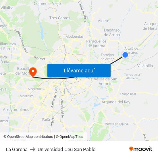 La Garena to Universidad Ceu San Pablo map