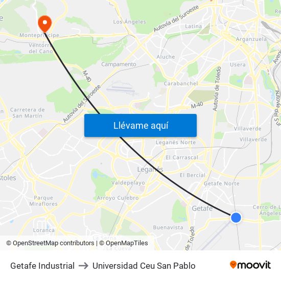 Getafe Industrial to Universidad Ceu San Pablo map