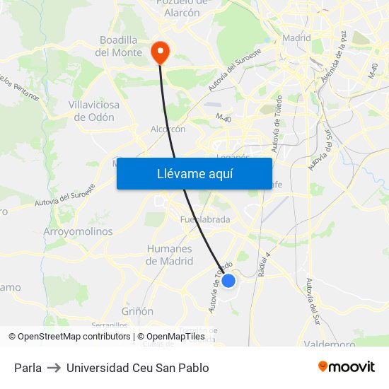 Parla to Universidad Ceu San Pablo map
