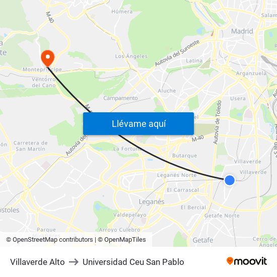 Villaverde Alto to Universidad Ceu San Pablo map