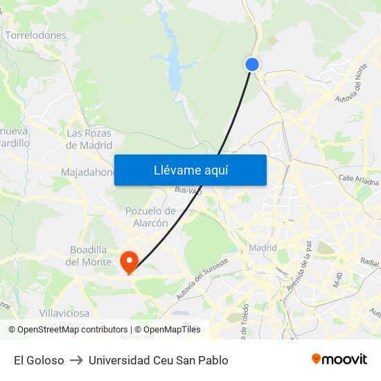 El Goloso to Universidad Ceu San Pablo map