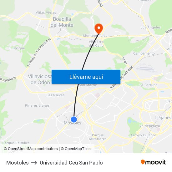 Móstoles to Universidad Ceu San Pablo map