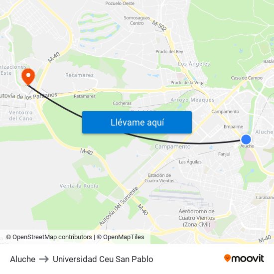 Aluche to Universidad Ceu San Pablo map