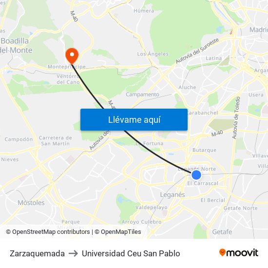 Zarzaquemada to Universidad Ceu San Pablo map