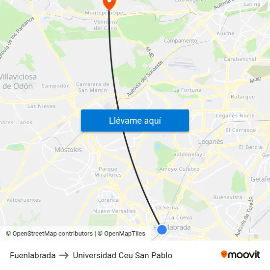 Fuenlabrada to Universidad Ceu San Pablo map