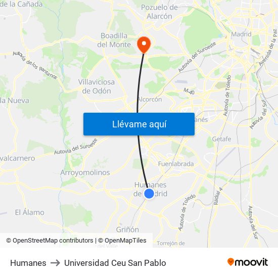 Humanes to Universidad Ceu San Pablo map