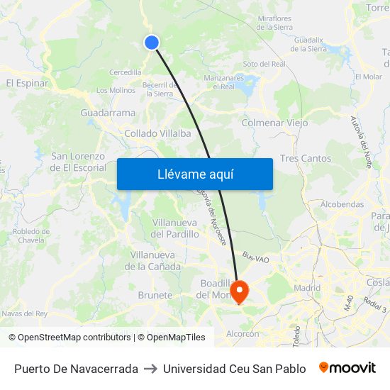 Puerto De Navacerrada to Universidad Ceu San Pablo map