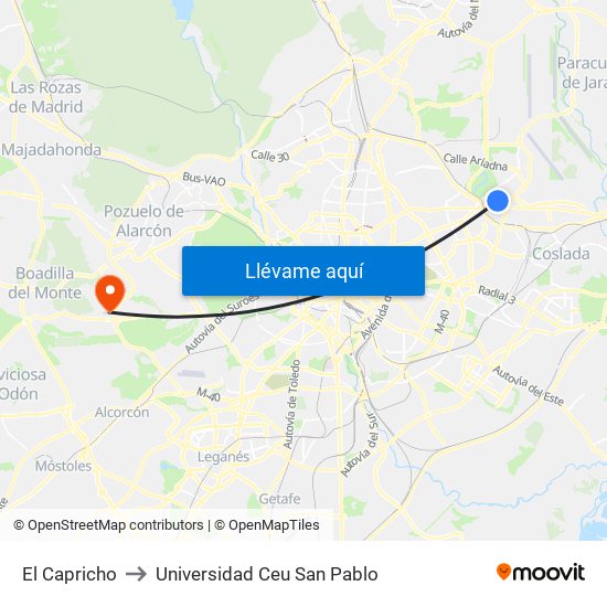 El Capricho to Universidad Ceu San Pablo map