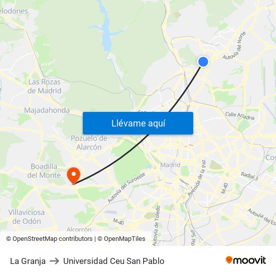 La Granja to Universidad Ceu San Pablo map
