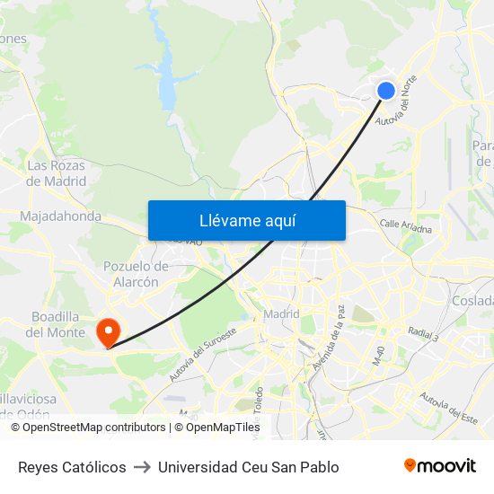 Reyes Católicos to Universidad Ceu San Pablo map