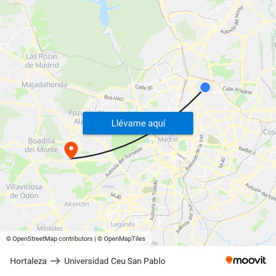 Hortaleza to Universidad Ceu San Pablo map