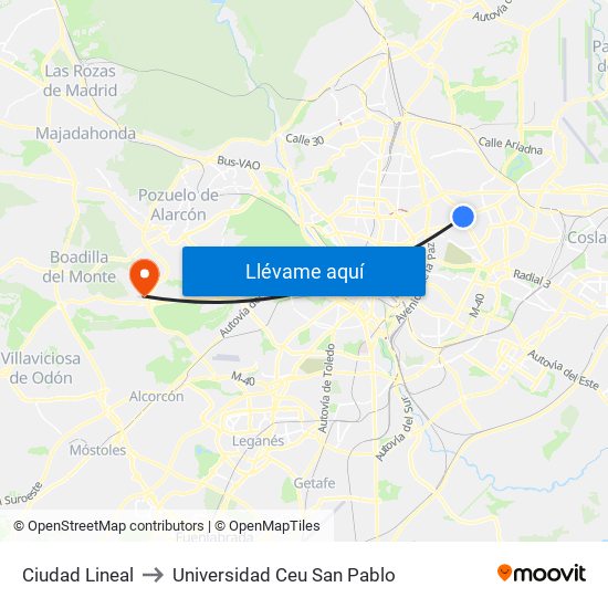 Ciudad Lineal to Universidad Ceu San Pablo map