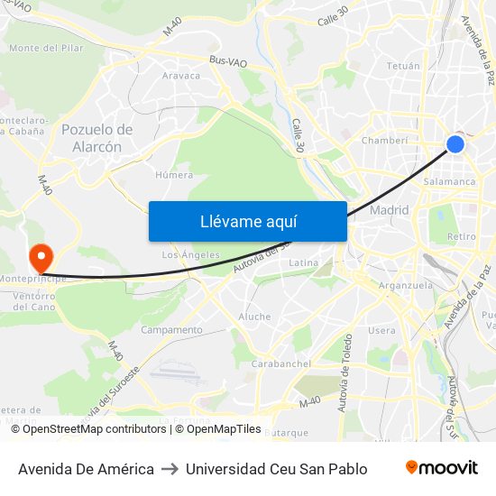 Avenida De América to Universidad Ceu San Pablo map