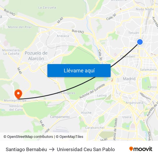 Santiago Bernabéu to Universidad Ceu San Pablo map