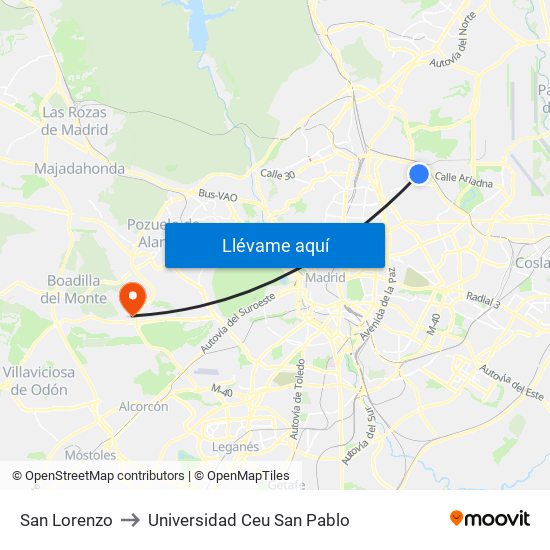 San Lorenzo to Universidad Ceu San Pablo map