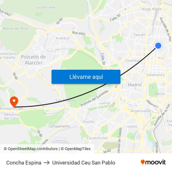 Concha Espina to Universidad Ceu San Pablo map