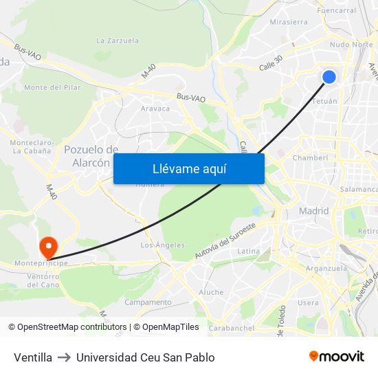 Ventilla to Universidad Ceu San Pablo map