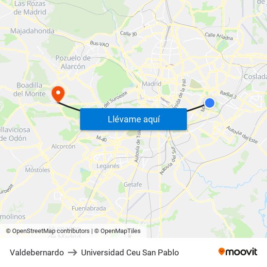 Valdebernardo to Universidad Ceu San Pablo map