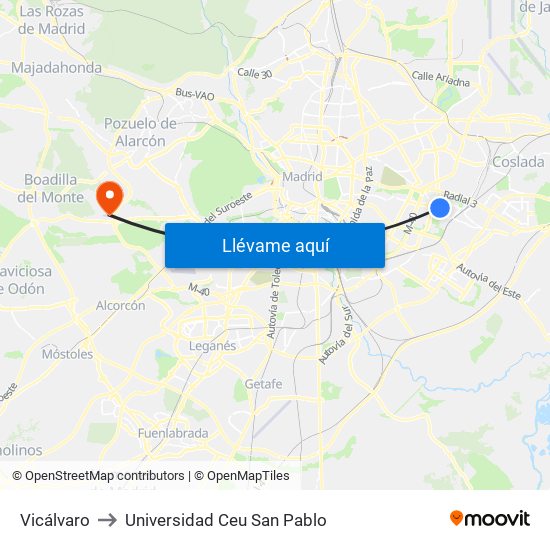 Vicálvaro to Universidad Ceu San Pablo map