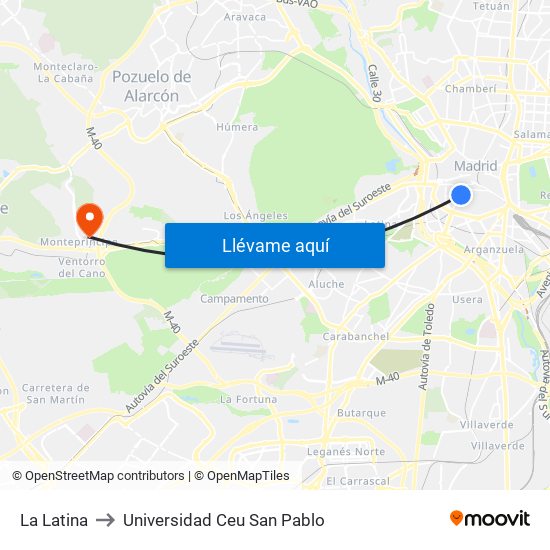 La Latina to Universidad Ceu San Pablo map