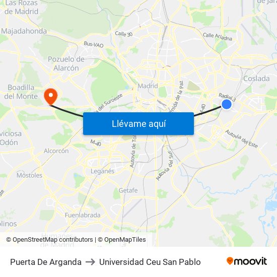 Puerta De Arganda to Universidad Ceu San Pablo map