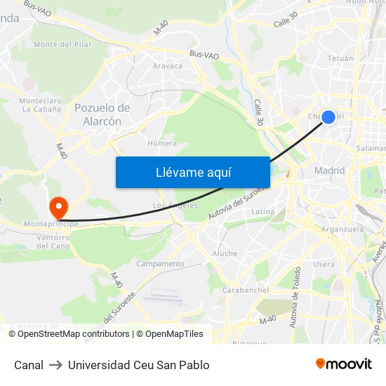 Canal to Universidad Ceu San Pablo map