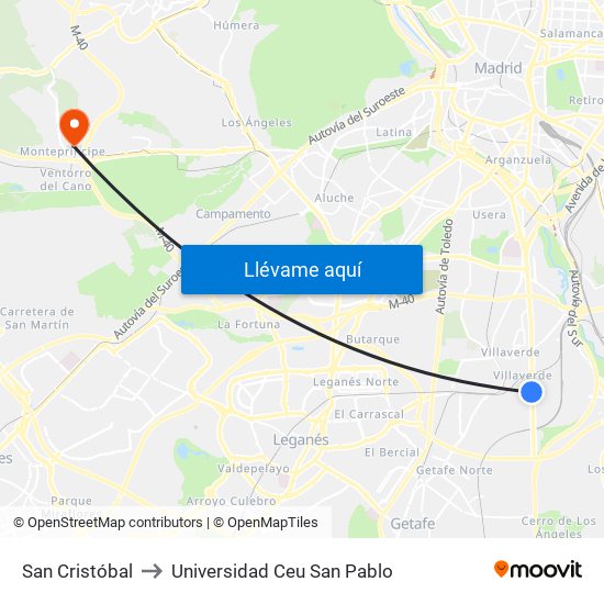 San Cristóbal to Universidad Ceu San Pablo map