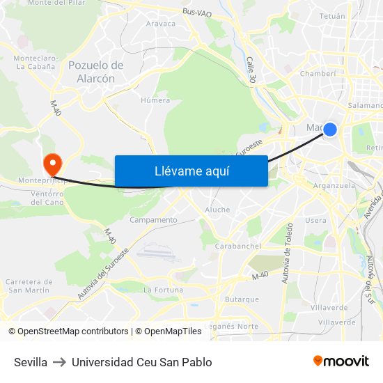Sevilla to Universidad Ceu San Pablo map