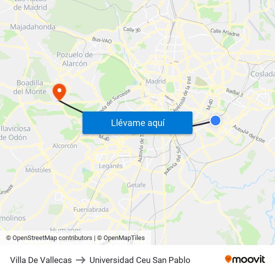 Villa De Vallecas to Universidad Ceu San Pablo map