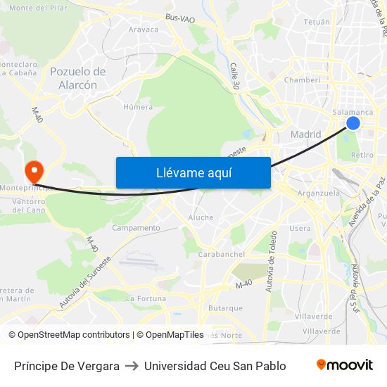 Príncipe De Vergara to Universidad Ceu San Pablo map