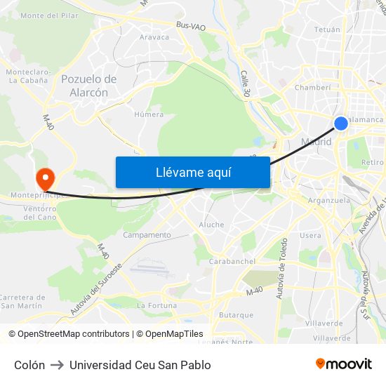 Colón to Universidad Ceu San Pablo map