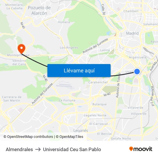Almendrales to Universidad Ceu San Pablo map