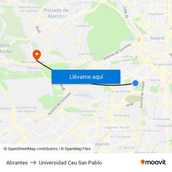 Abrantes to Universidad Ceu San Pablo map