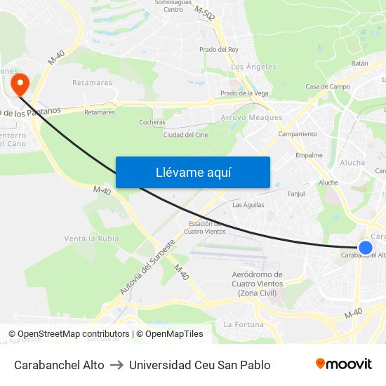 Carabanchel Alto to Universidad Ceu San Pablo map