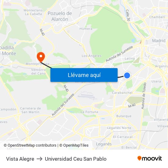 Vista Alegre to Universidad Ceu San Pablo map