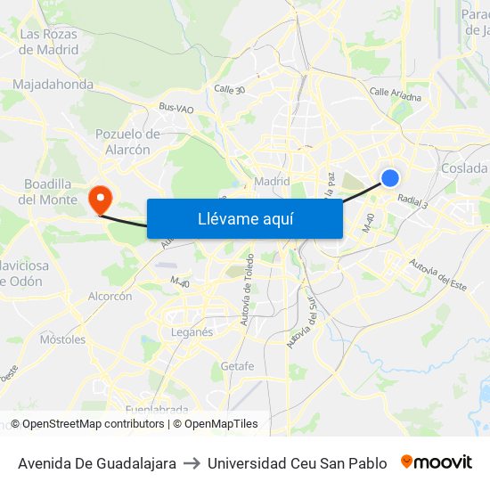 Avenida De Guadalajara to Universidad Ceu San Pablo map