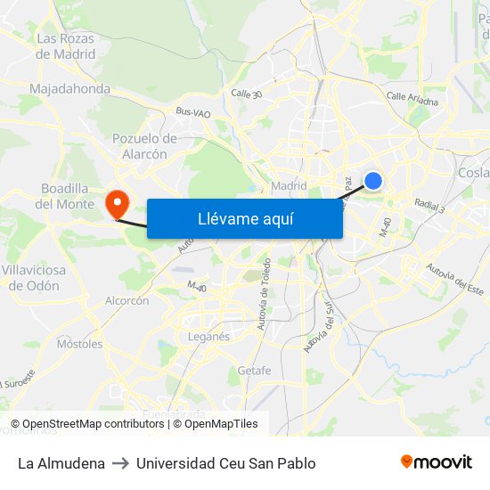 La Almudena to Universidad Ceu San Pablo map