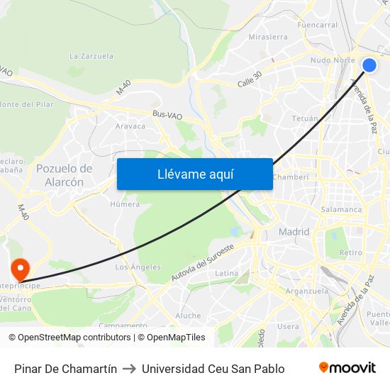 Pinar De Chamartín to Universidad Ceu San Pablo map