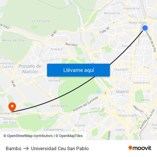 Bambú to Universidad Ceu San Pablo map