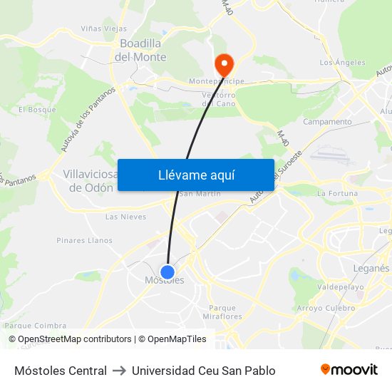 Móstoles Central to Universidad Ceu San Pablo map