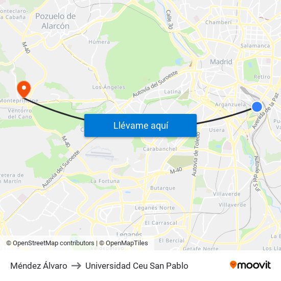 Méndez Álvaro to Universidad Ceu San Pablo map