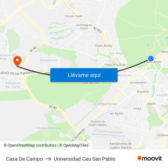 Casa De Campo to Universidad Ceu San Pablo map