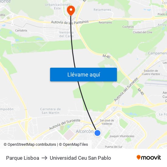 Parque Lisboa to Universidad Ceu San Pablo map