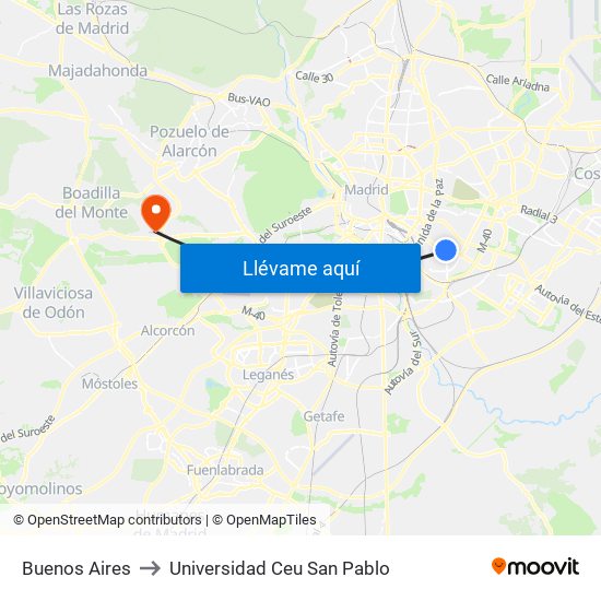 Buenos Aires to Universidad Ceu San Pablo map