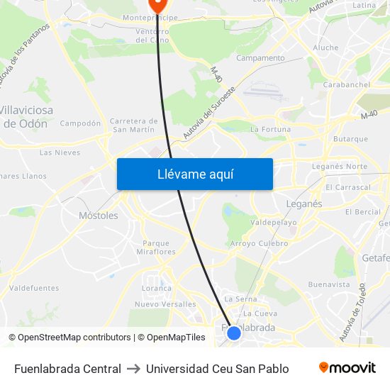 Fuenlabrada Central to Universidad Ceu San Pablo map