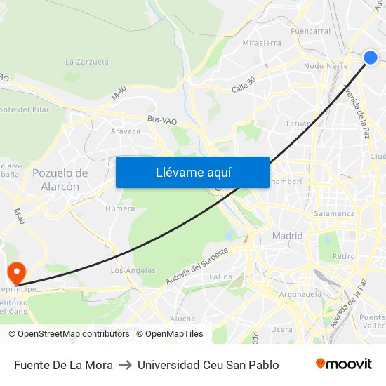 Fuente De La Mora to Universidad Ceu San Pablo map
