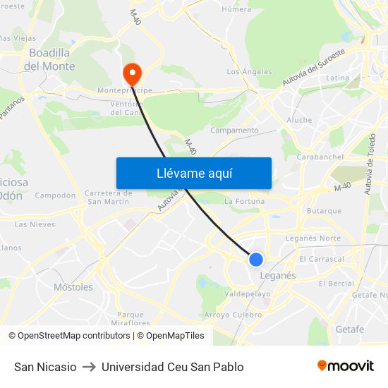 San Nicasio to Universidad Ceu San Pablo map