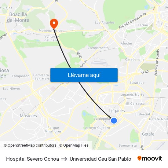 Hospital Severo Ochoa to Universidad Ceu San Pablo map