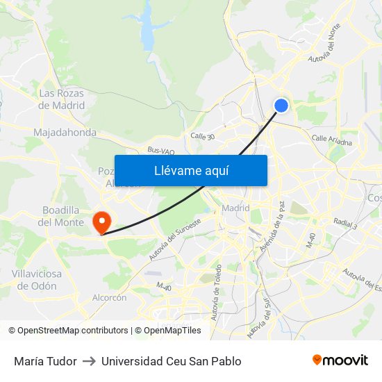 María Tudor to Universidad Ceu San Pablo map