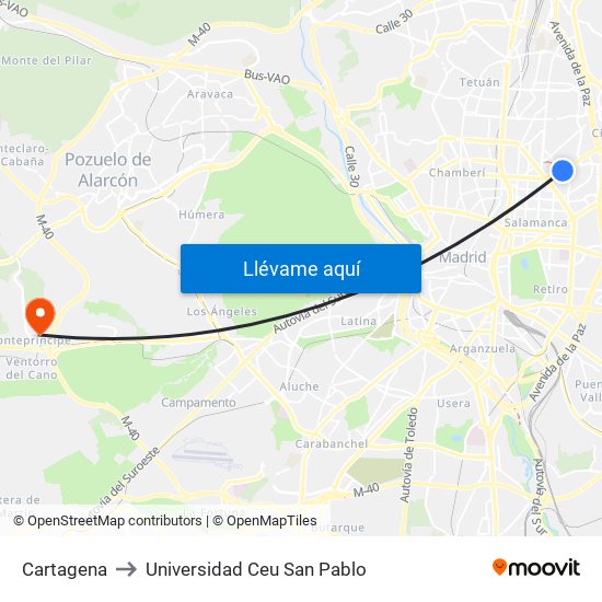 Cartagena to Universidad Ceu San Pablo map